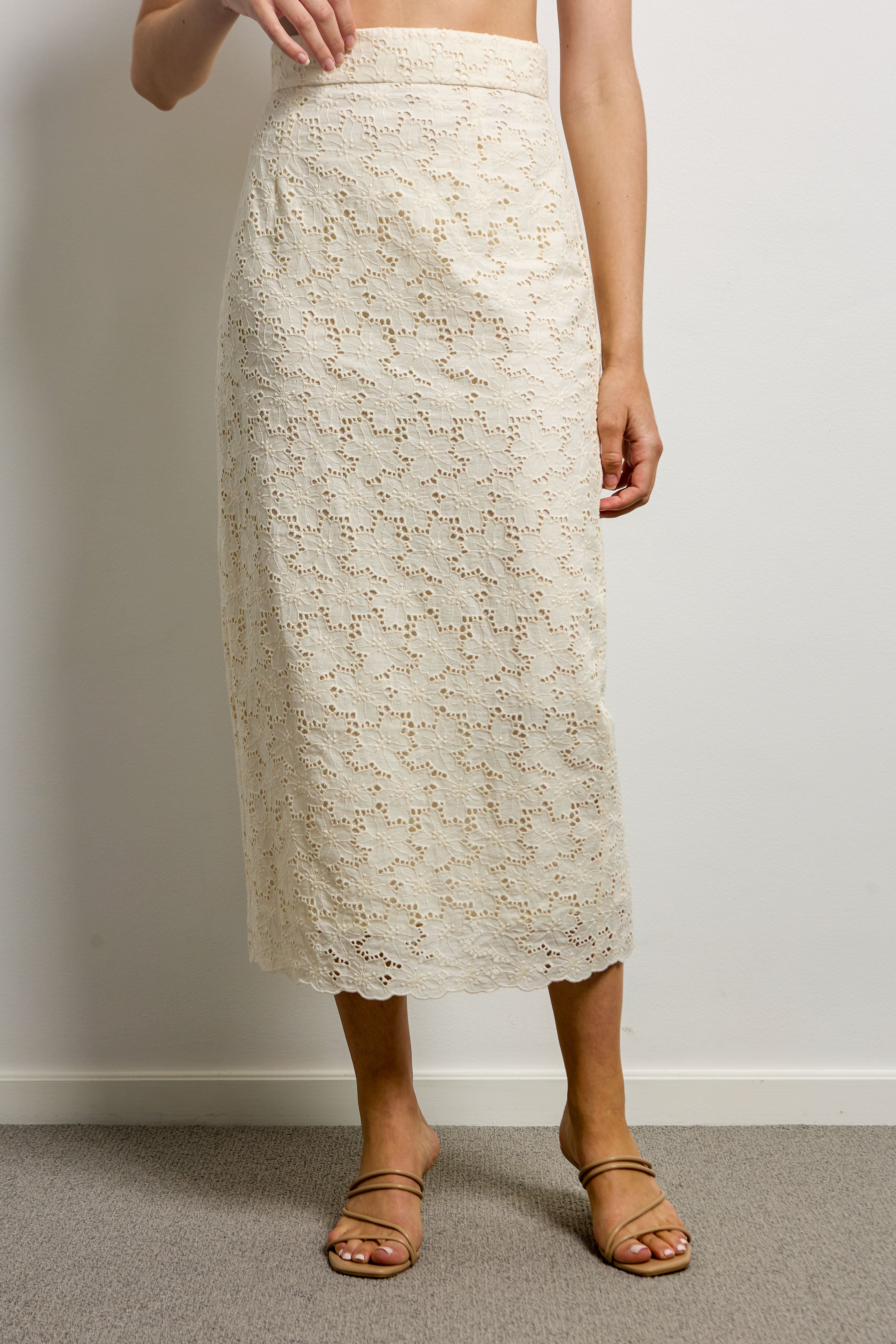 Cotton Broderie Anglaise Pencil Skirt