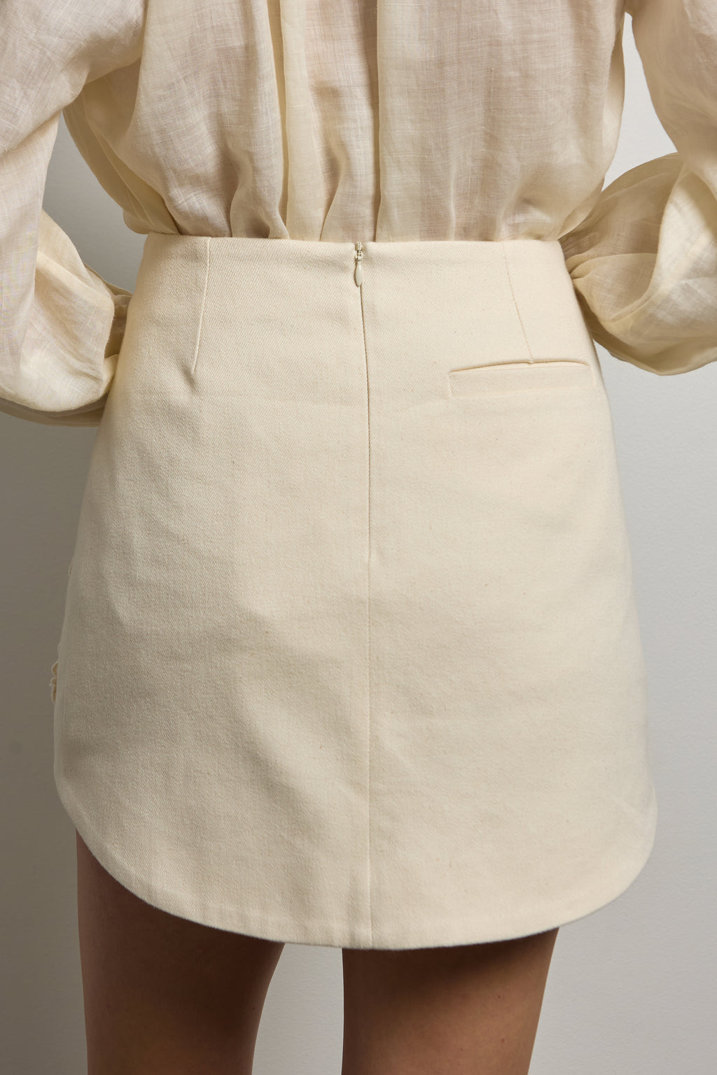 Tailored Cotton Drill Mini Skirt with Crochet Doilies