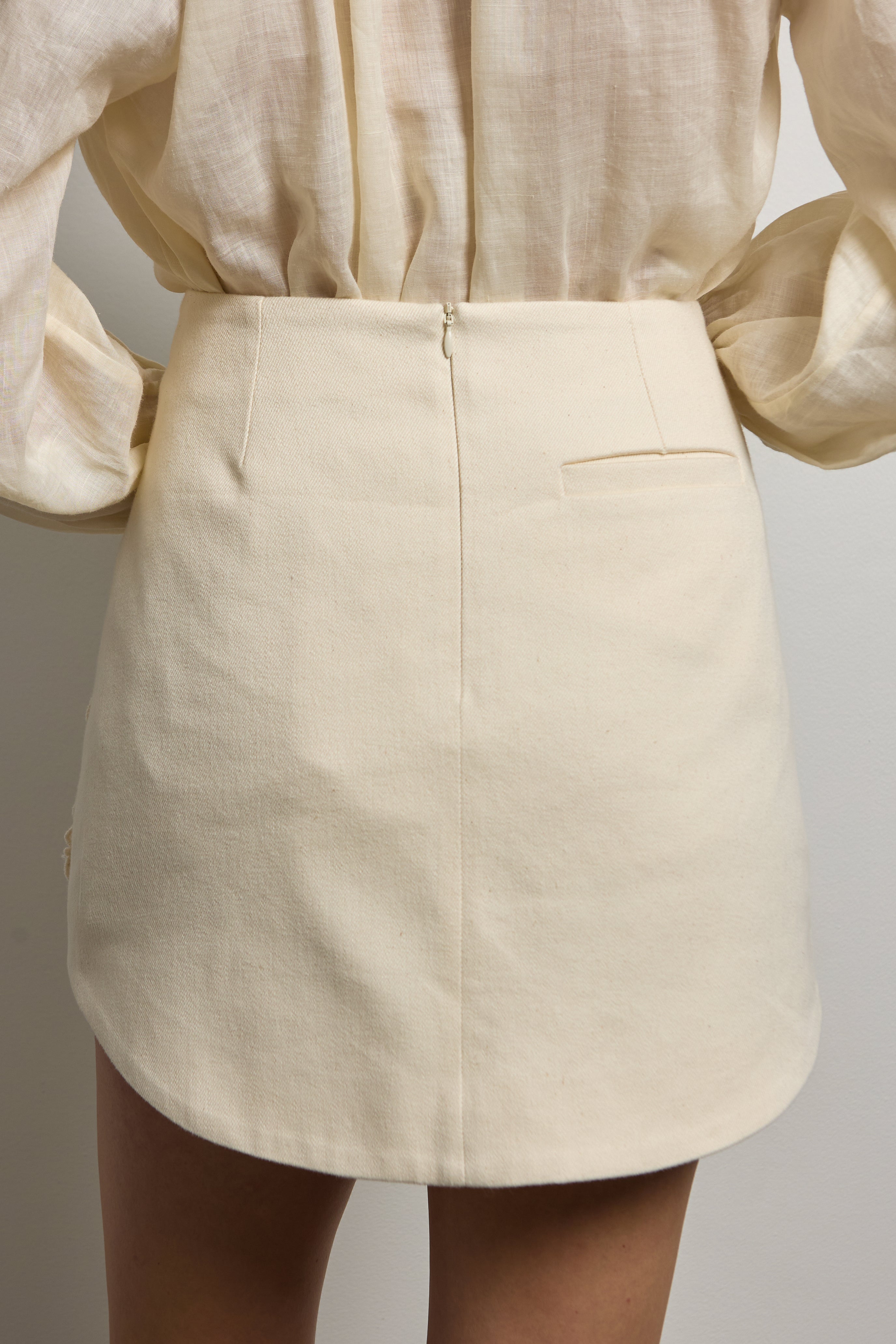 Tailored Cotton Drill Mini Skirt with Crochet Doilies