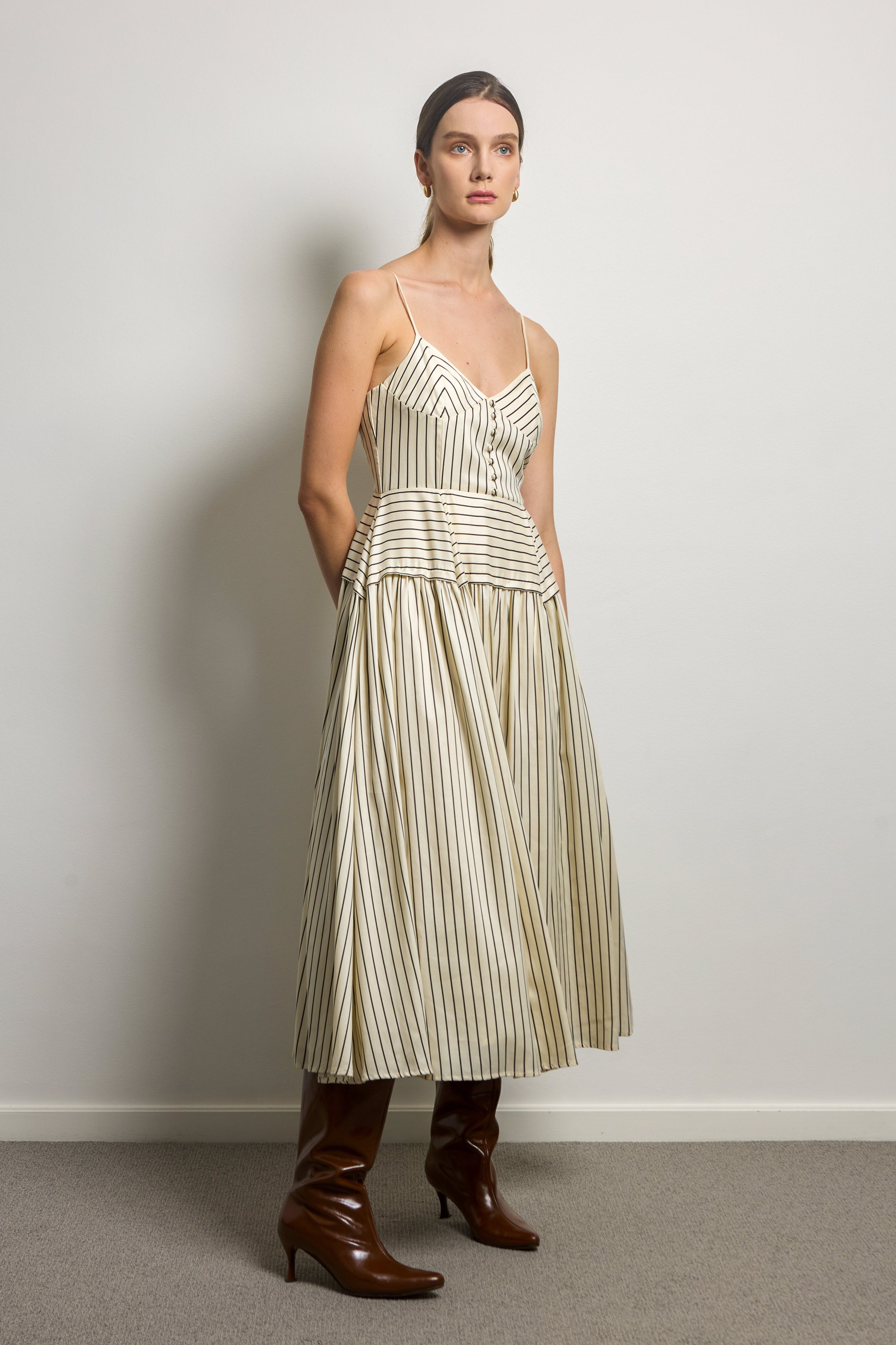 Pinstripe Tired Midi Slip Dress