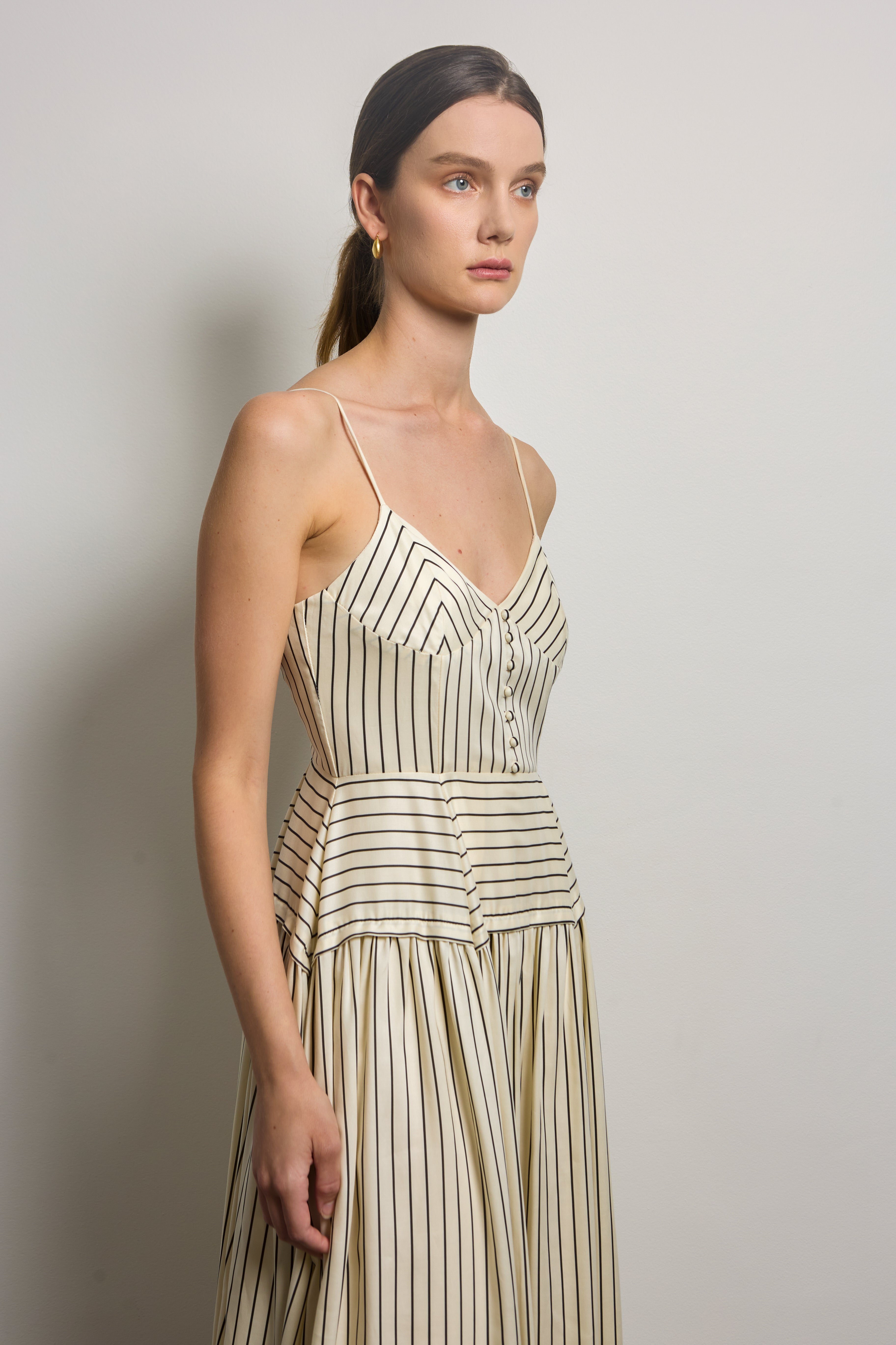 Pinstripe Tired Midi Slip Dress