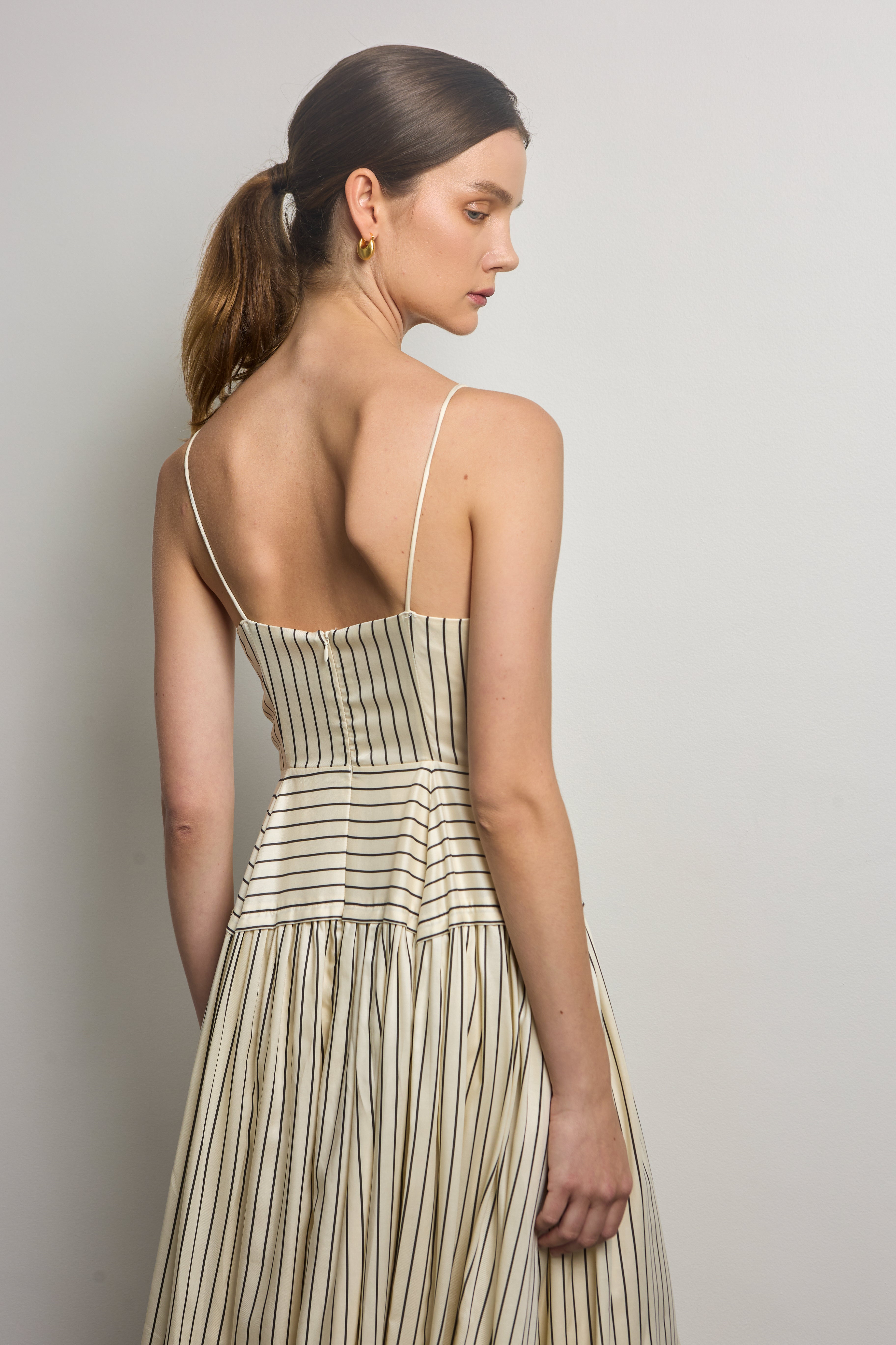 Pinstripe Tired Midi Slip Dress