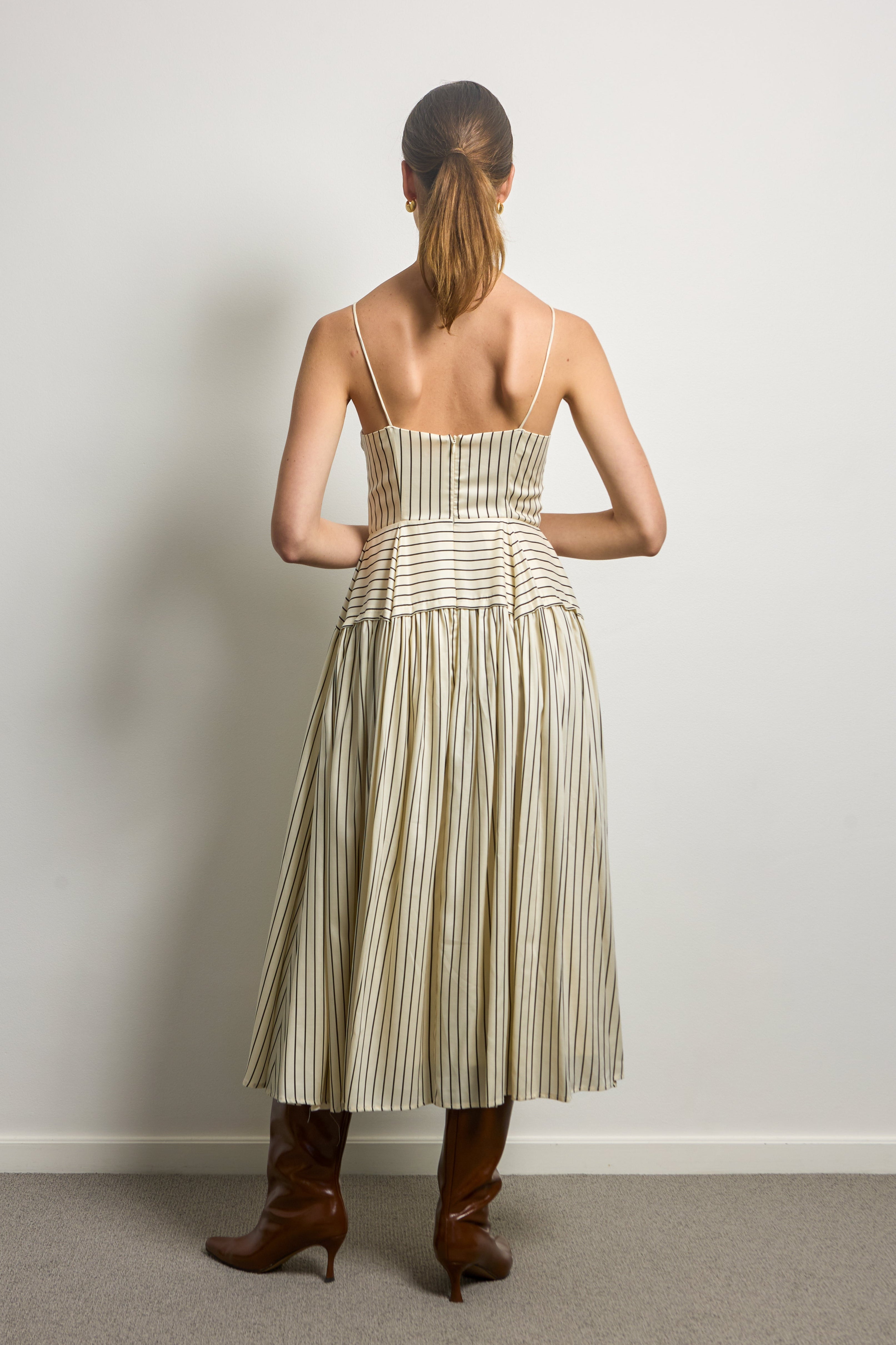 Pinstripe Tired Midi Slip Dress