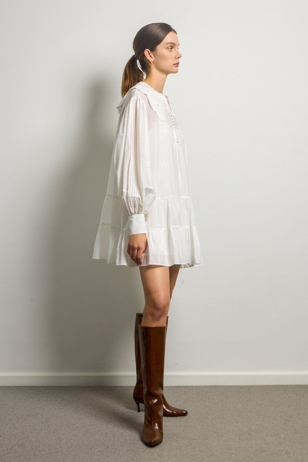 Lace Embroidered Collar Mini Dress