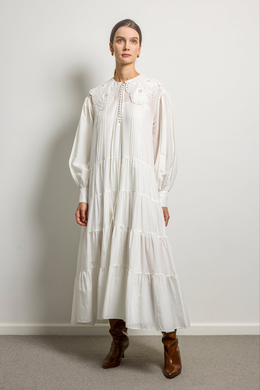 Lace Embroidered Collar Mini Dress