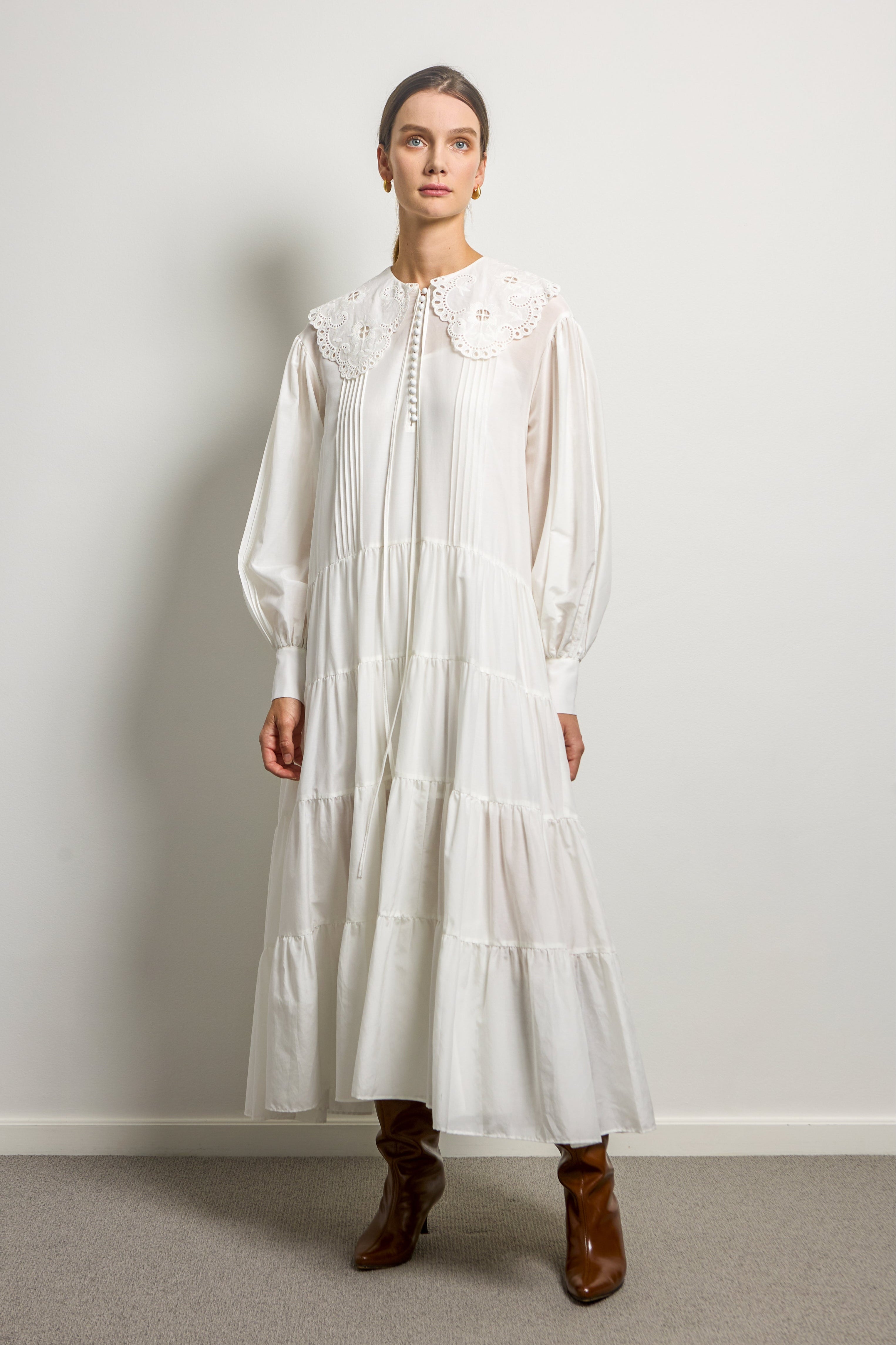 Lace Embroidered Collar Mini Dress