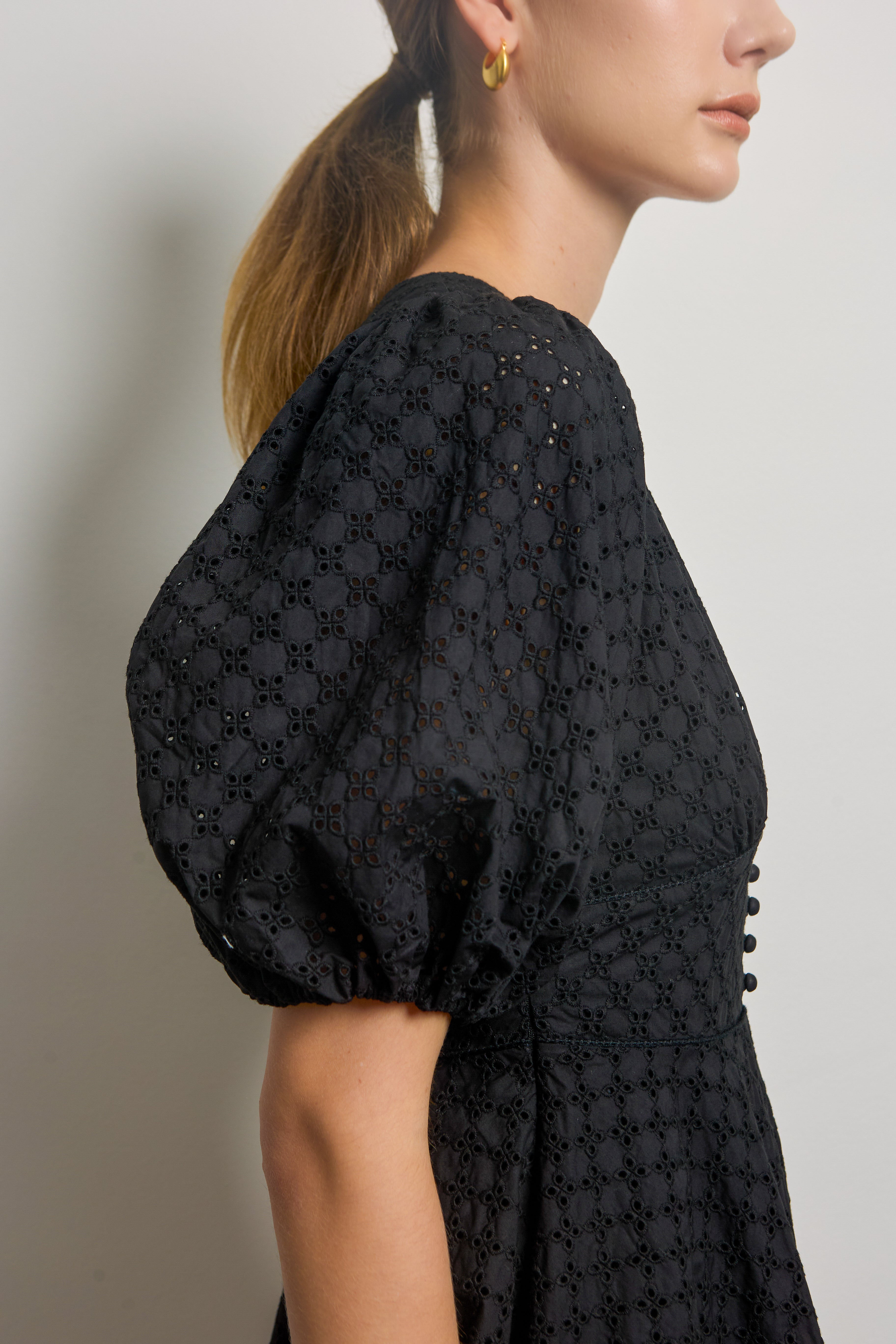 V-neck Mini Dress with Puff Sleeves
