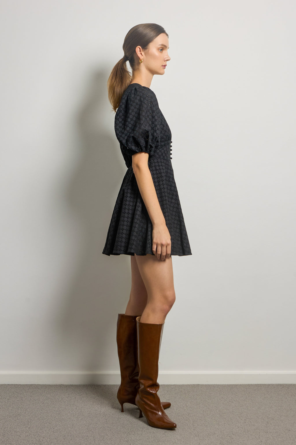 V-neck Mini Dress with Puff Sleeves