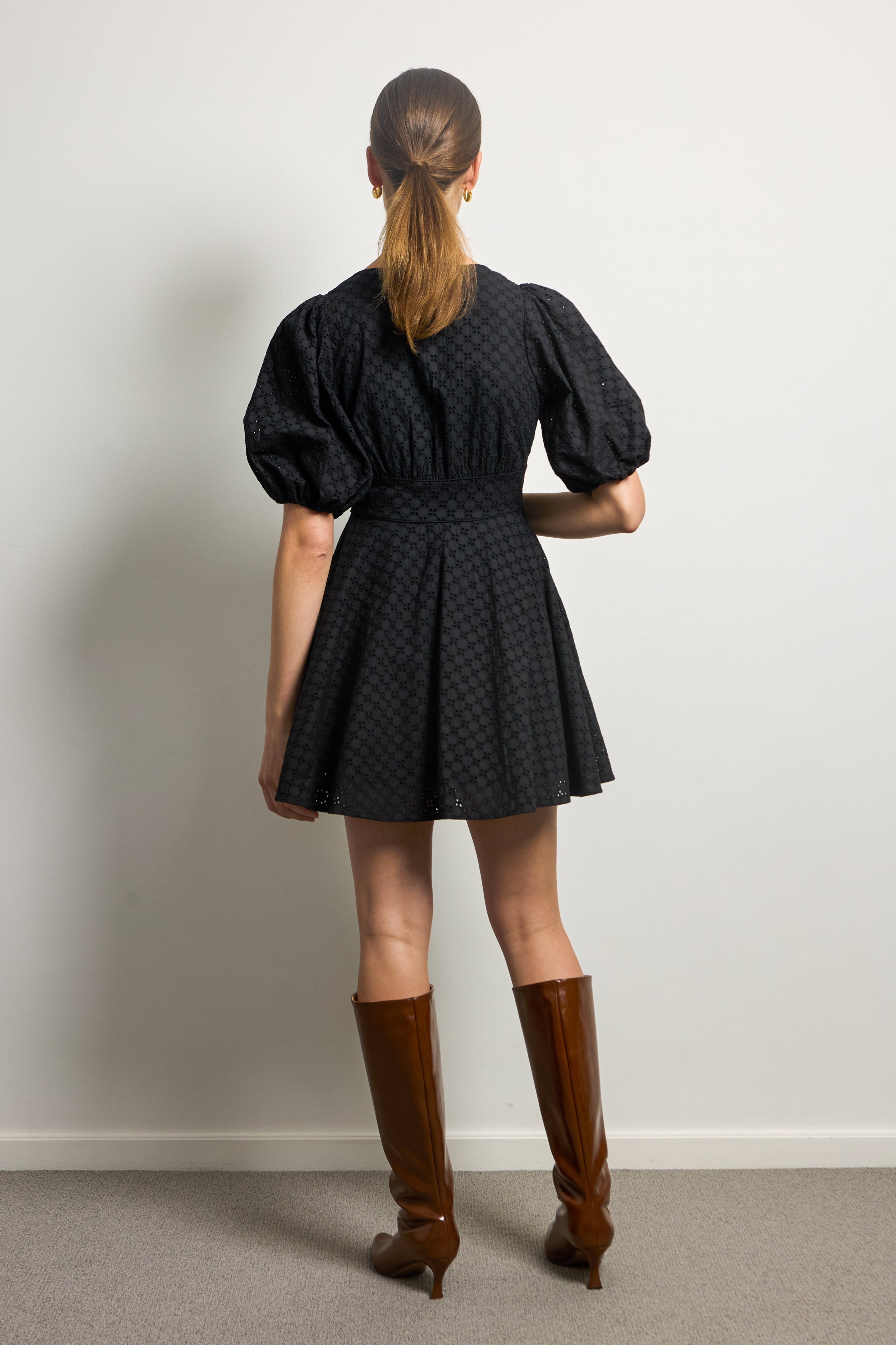 V-neck Mini Dress with Puff Sleeves