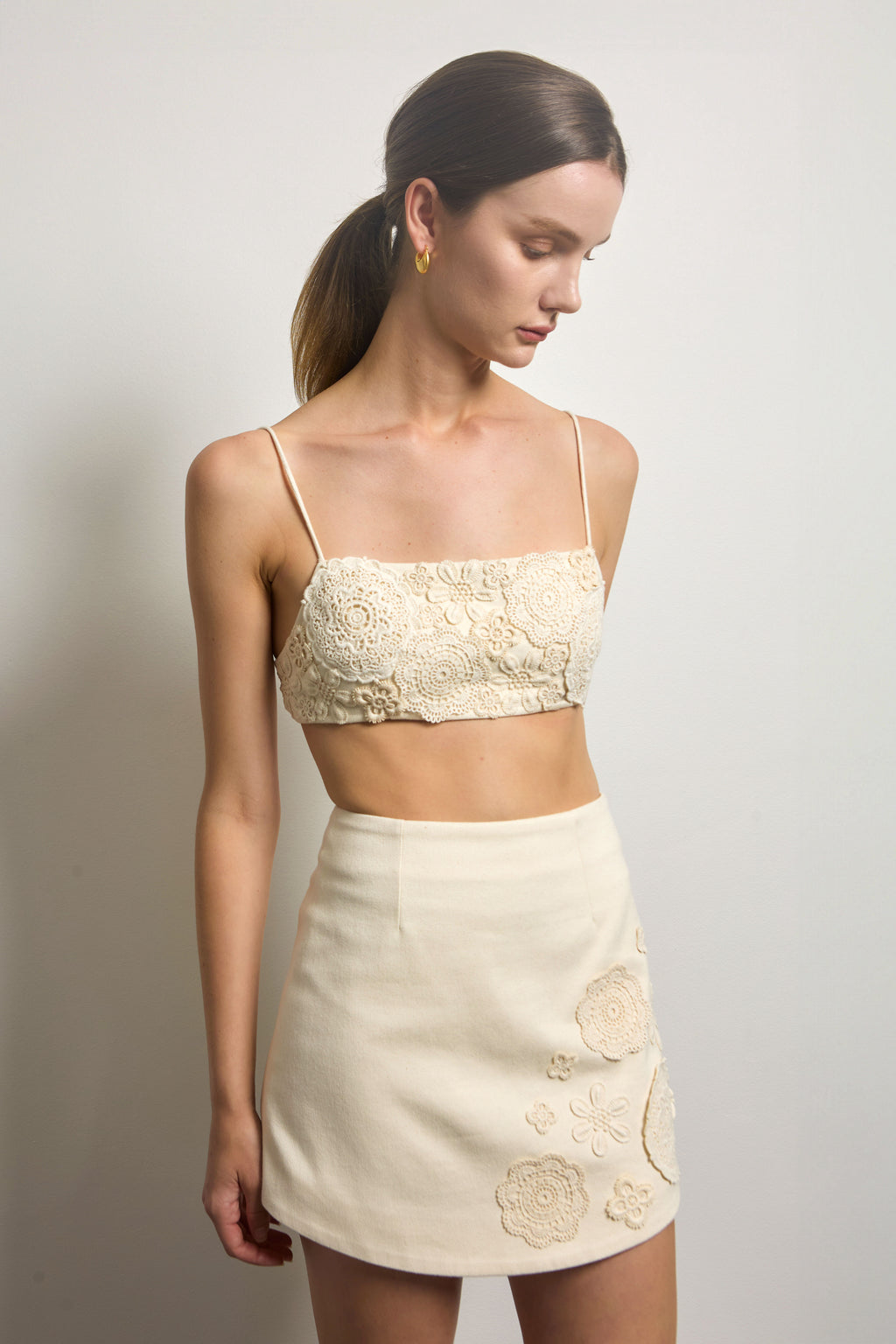 Cotton Drill Crop Top with Crochet Doilies