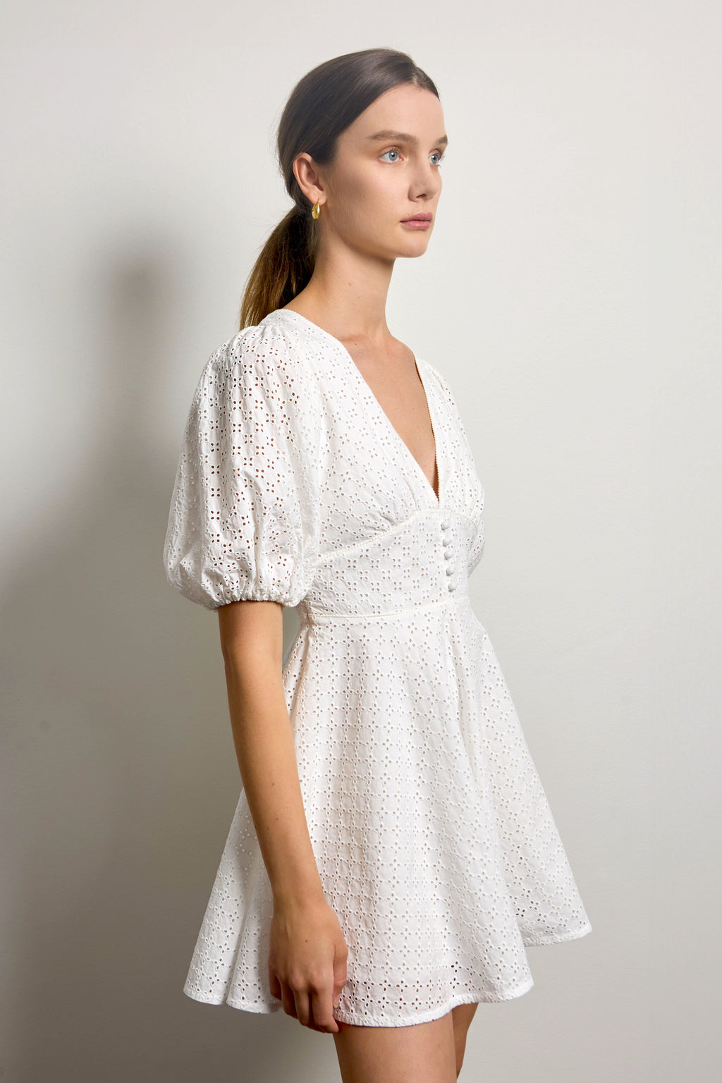 V-neck Mini Dress with Puff Sleeves