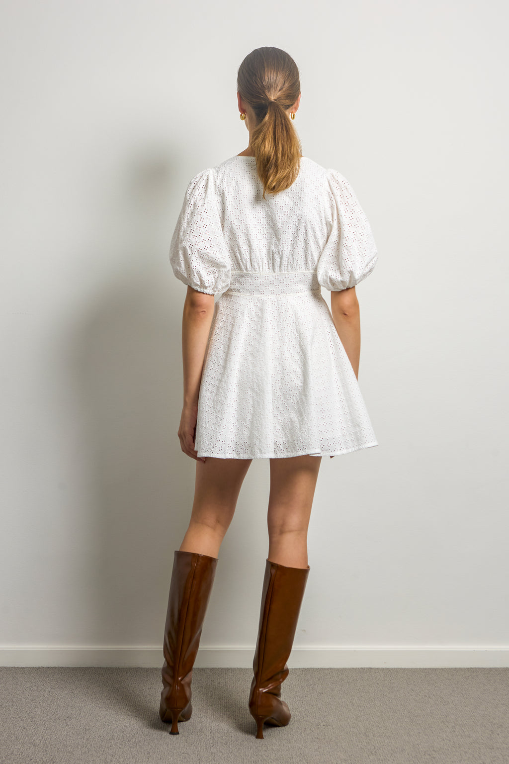 V-neck Mini Dress with Puff Sleeves